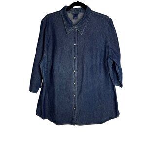 Venezia 100% Cotton Women's Size 18/20 Denim Button-Up Long Sleeve Shirt Cowgirl